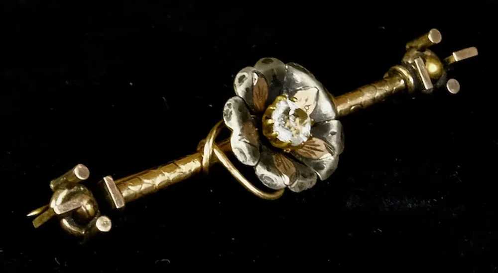 Victorian Gold Front Paste Flower Bar Pin - image 2