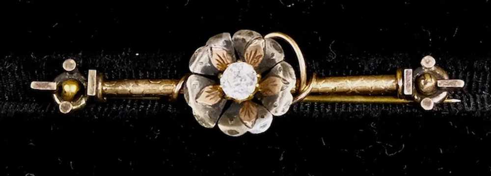 Victorian Gold Front Paste Flower Bar Pin - image 3