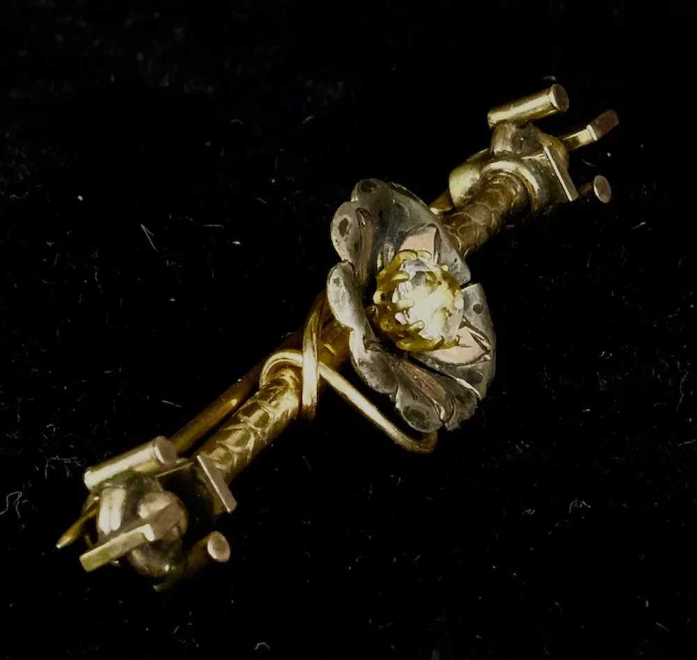 Victorian Gold Front Paste Flower Bar Pin - image 4