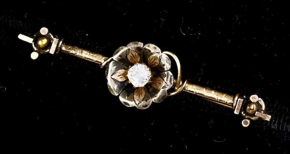 Victorian Gold Front Paste Flower Bar Pin - image 6