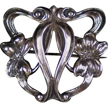 Romantic Art Nouveau Sterling Silver Watch Pin - image 1