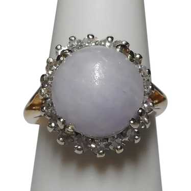 Diamond 14K Ring Lavender Color Jadeite Cabochon G