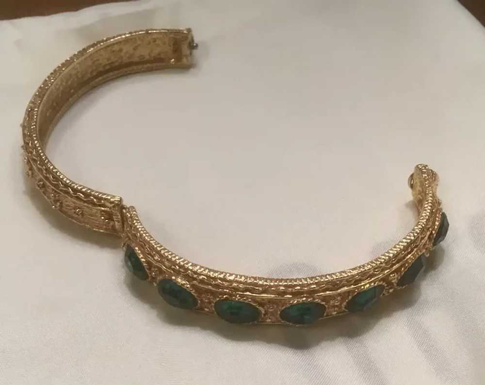 Textured Gold Tone Hinged Bracelet with 7 Oval Em… - image 3