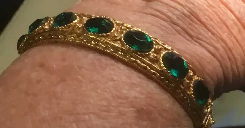 Textured Gold Tone Hinged Bracelet with 7 Oval Em… - image 5