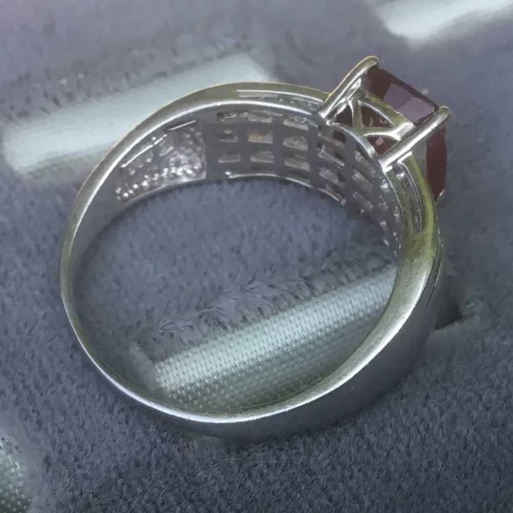 Size 10 Sterling Silver Ring with Emerald Cut Rub… - image 3