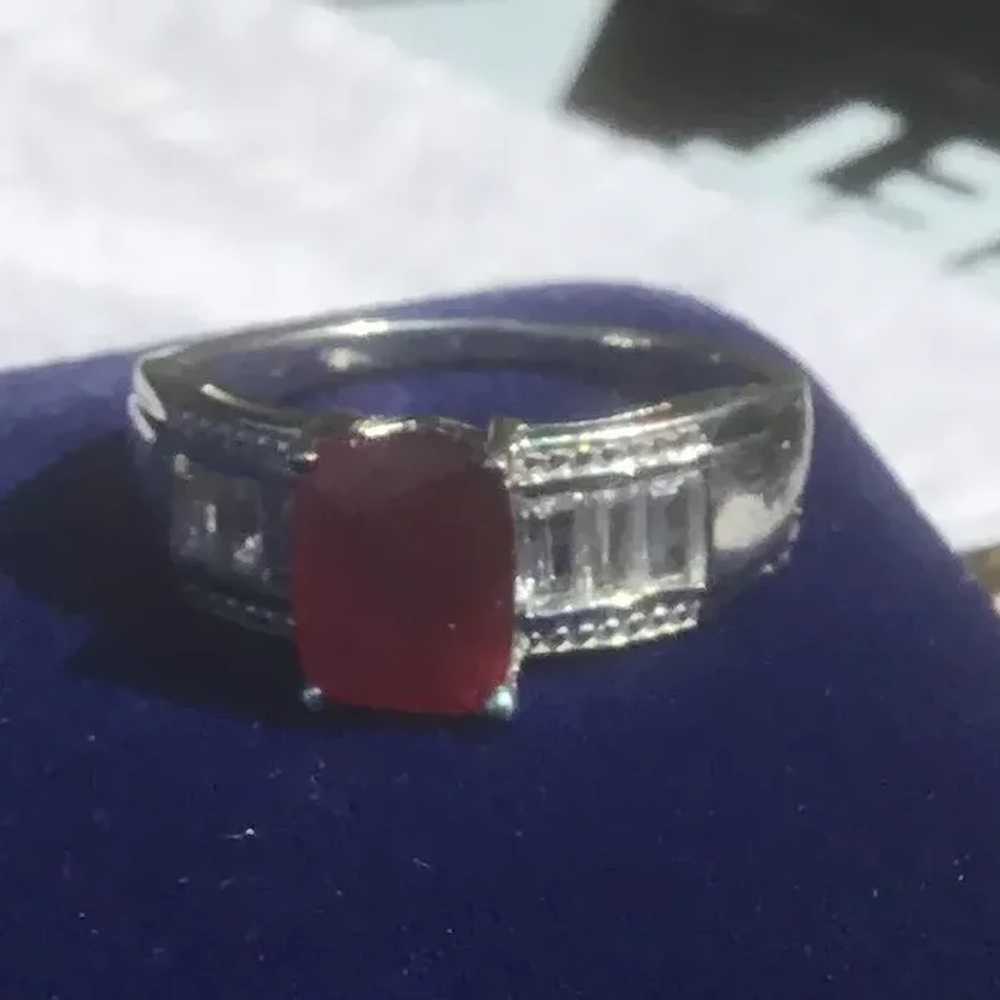 Size 10 Sterling Silver Ring with Emerald Cut Rub… - image 6