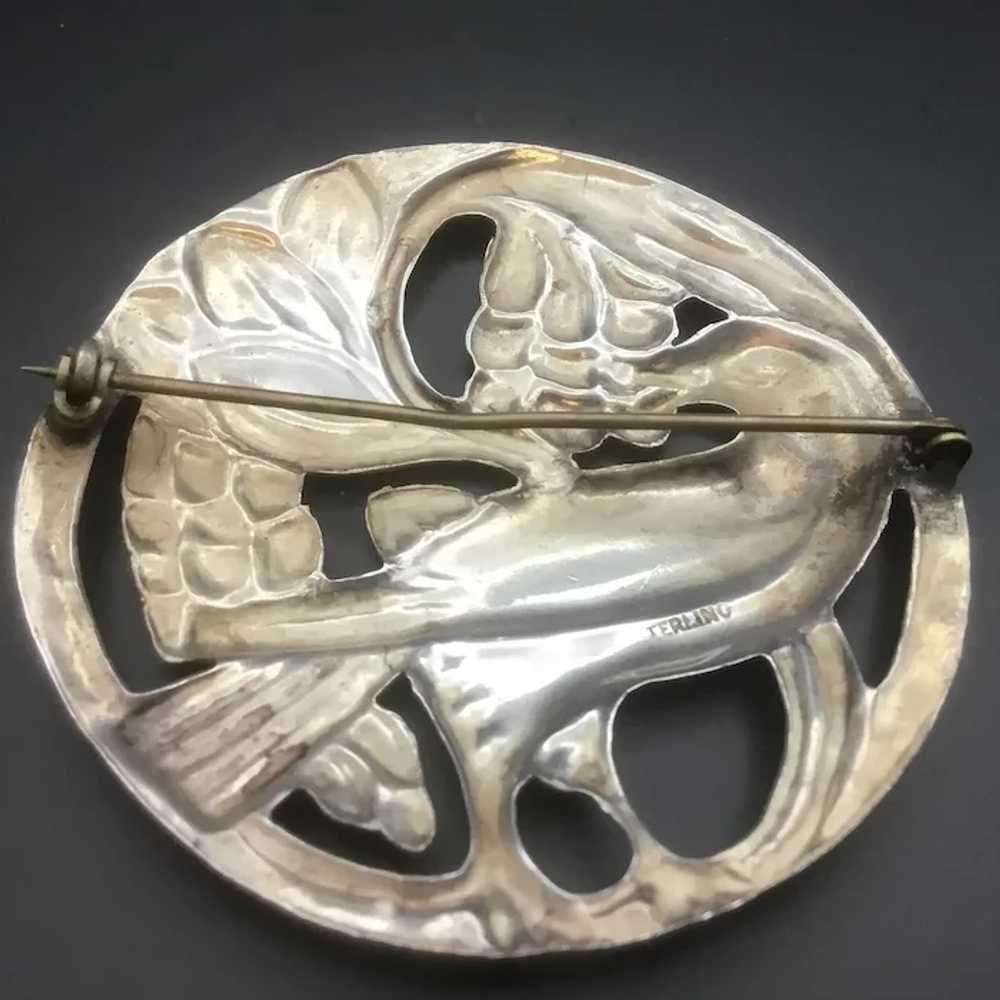 1940s-50s Domed Sterling Silver Bird, Dove,  Leav… - image 4