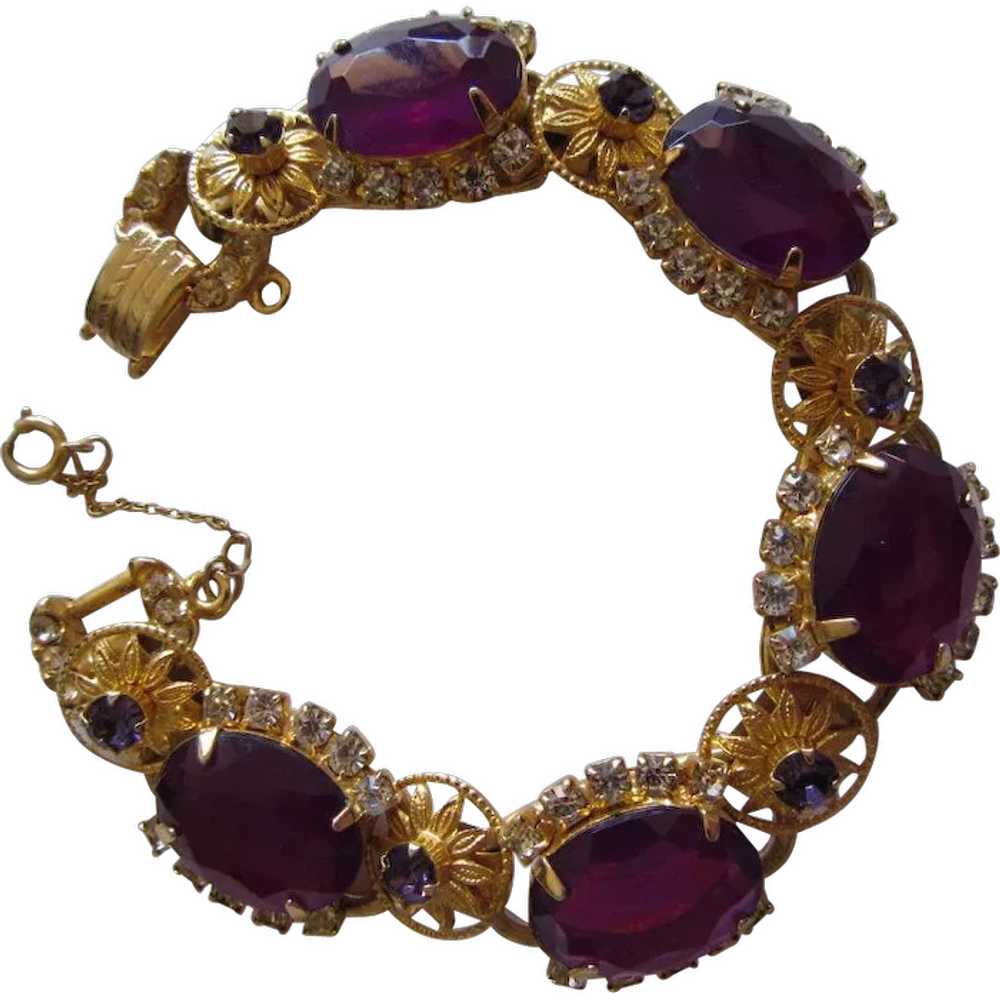 Juliana Purple Crystal & Flower Bracelet - image 1