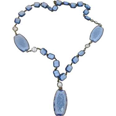 Superb Blue Glass Bezel Set Necklace