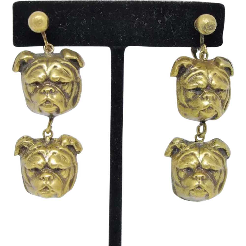 Joseff Whimsical Dangling Bulldog Earrings - image 1
