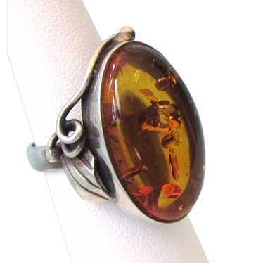 Vintage Sterling Amber Bold Ring, Size 6-1/2 - image 1