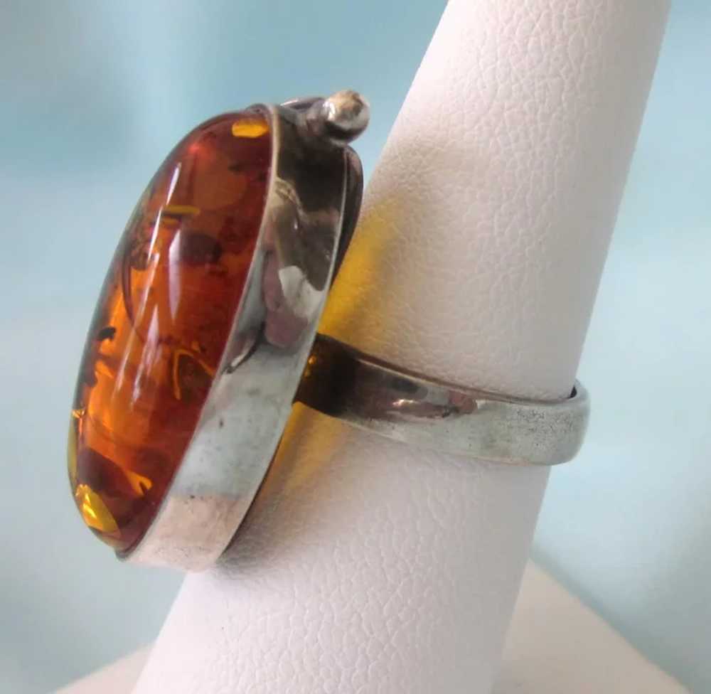 Vintage Sterling Amber Bold Ring, Size 6-1/2 - image 3