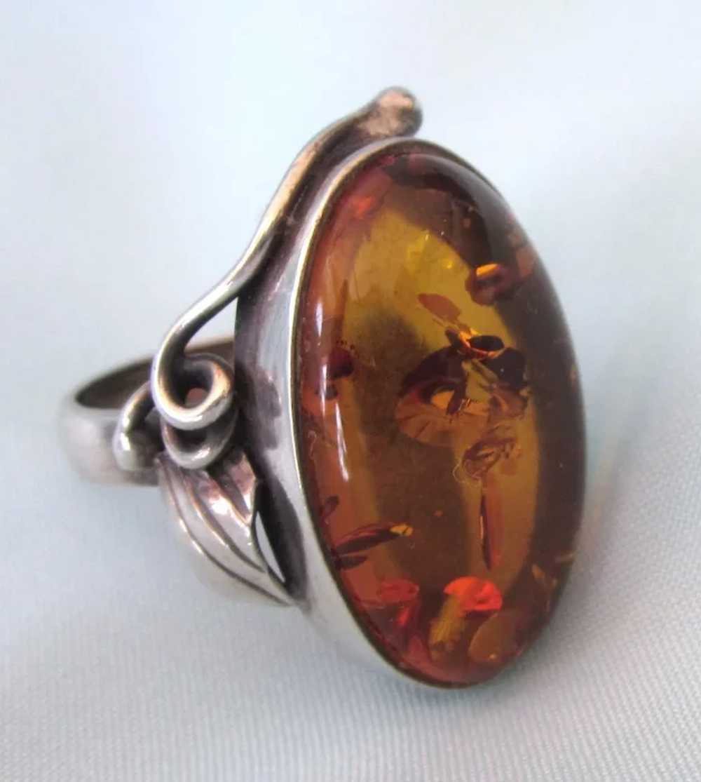 Vintage Sterling Amber Bold Ring, Size 6-1/2 - image 5