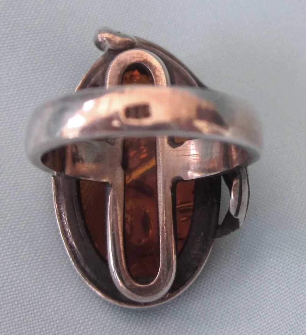 Vintage Sterling Amber Bold Ring, Size 6-1/2 - image 6