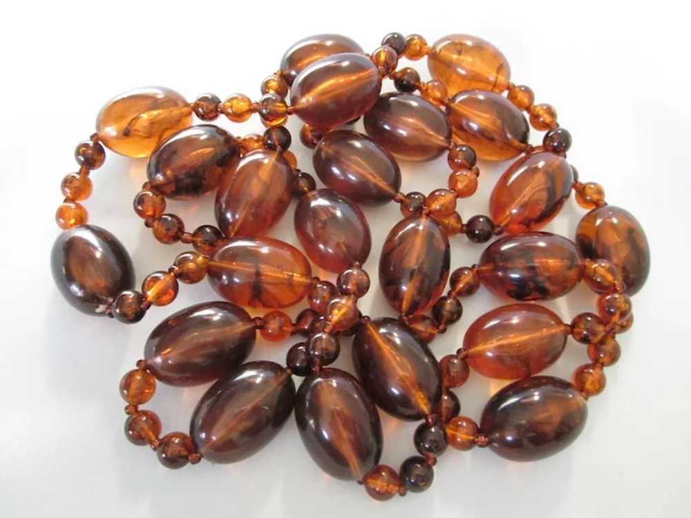 Runway Vintage 48" Amber Lucite Bead Rope Necklac… - image 2