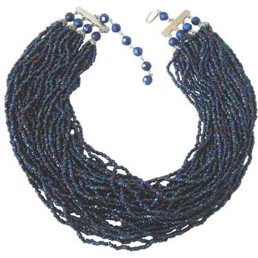 Fabulous Vintage 36" Strand Cobalt Irridescent Gl… - image 1