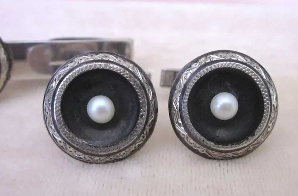 Elegant Art Deco 950 Silver Cufflinks and Tie Bar… - image 3