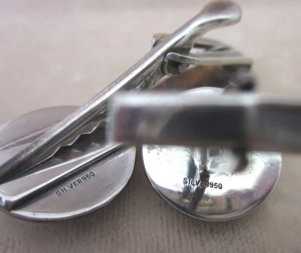 Elegant Art Deco 950 Silver Cufflinks and Tie Bar… - image 5