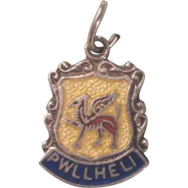 Pwllheli Wales Silver Enamel Travel Shield Ornate 