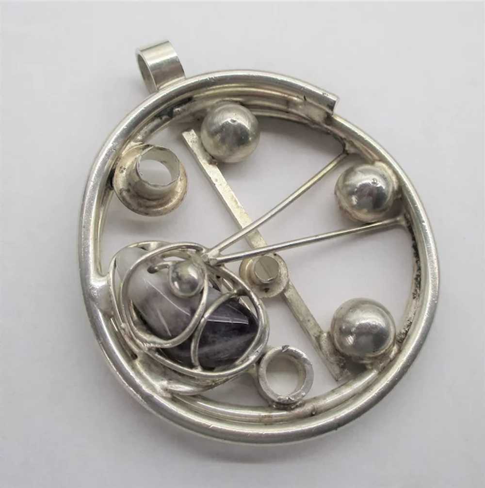Vintage Signed Sterling and Mixed Metal 'Op Art' … - image 3