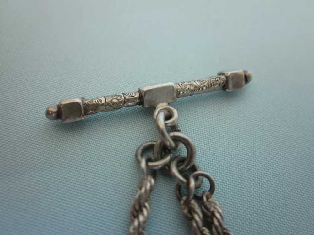 Exceptional Antique Sterling Watch Chain, Fob, Bar - image 4
