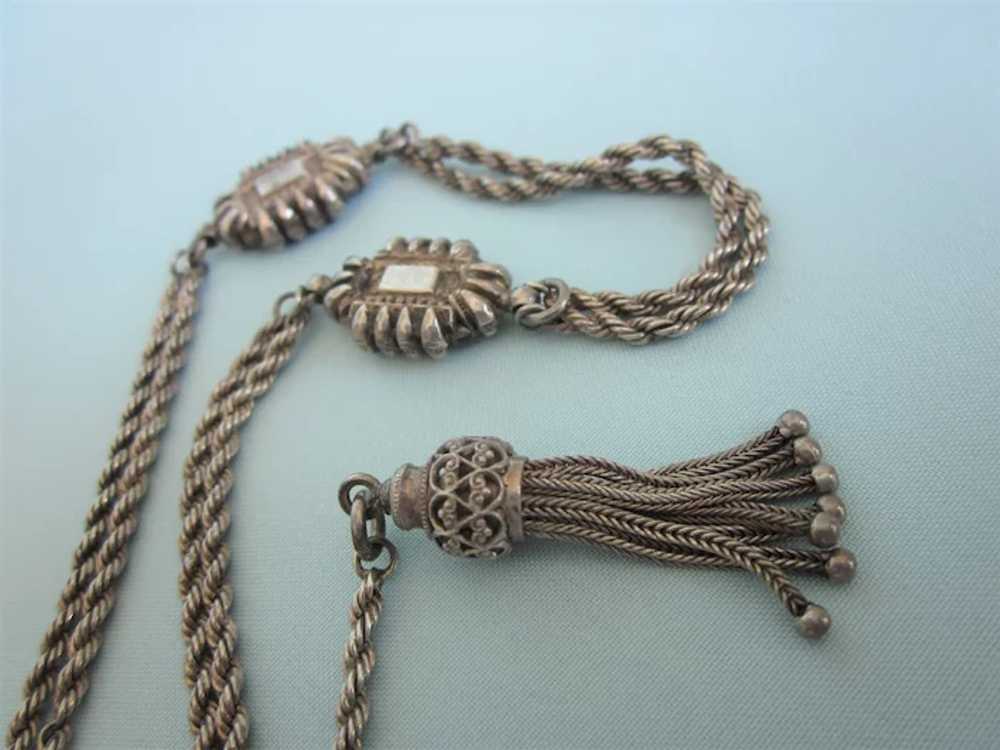 Exceptional Antique Sterling Watch Chain, Fob, Bar - image 5