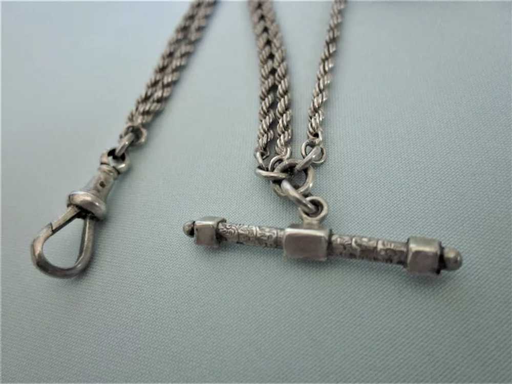 Exceptional Antique Sterling Watch Chain, Fob, Bar - image 6
