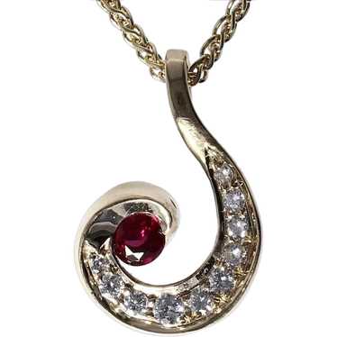 Yellow Gold Natural Ruby and Diamond Pendant