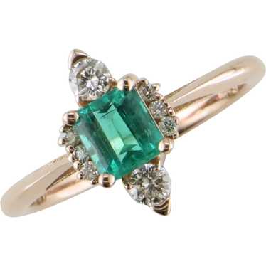 14K Rose Gold Emerald and Diamond Ring