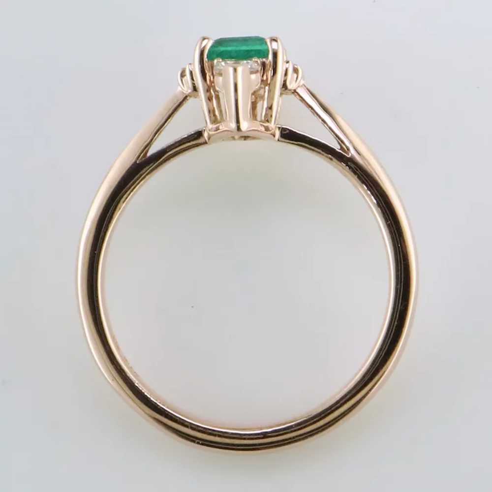 14K Rose Gold Emerald and Diamond Ring - image 2