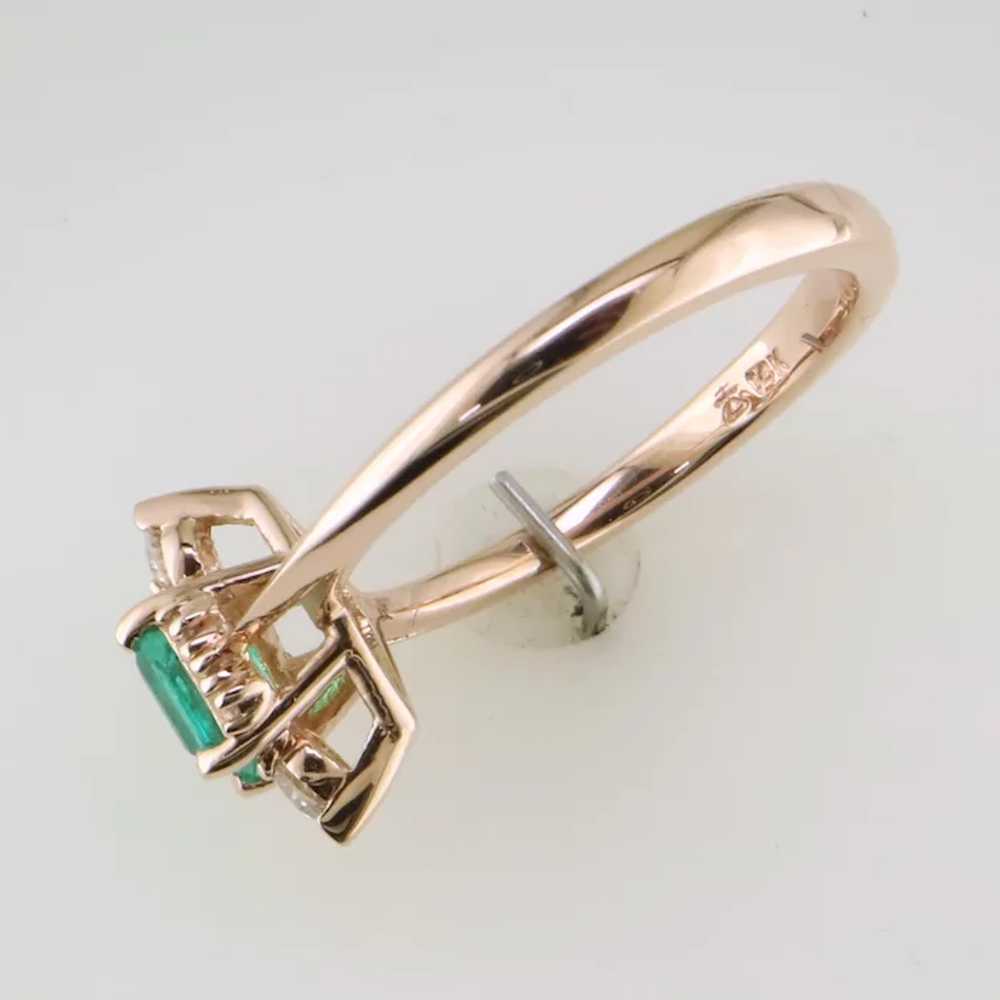 14K Rose Gold Emerald and Diamond Ring - image 5