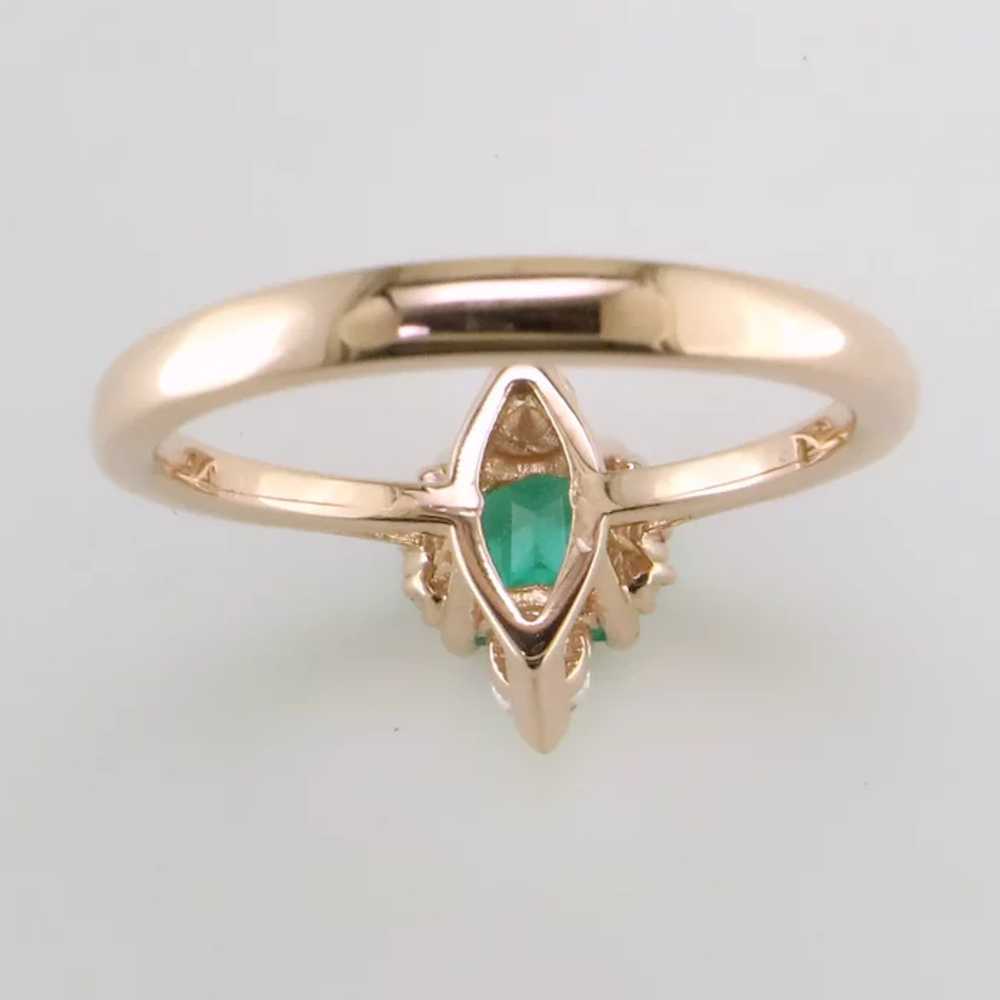 14K Rose Gold Emerald and Diamond Ring - image 6