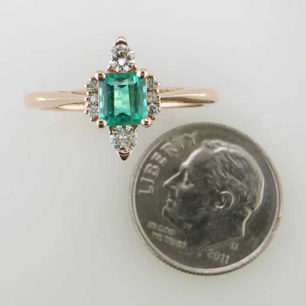 14K Rose Gold Emerald and Diamond Ring - image 7