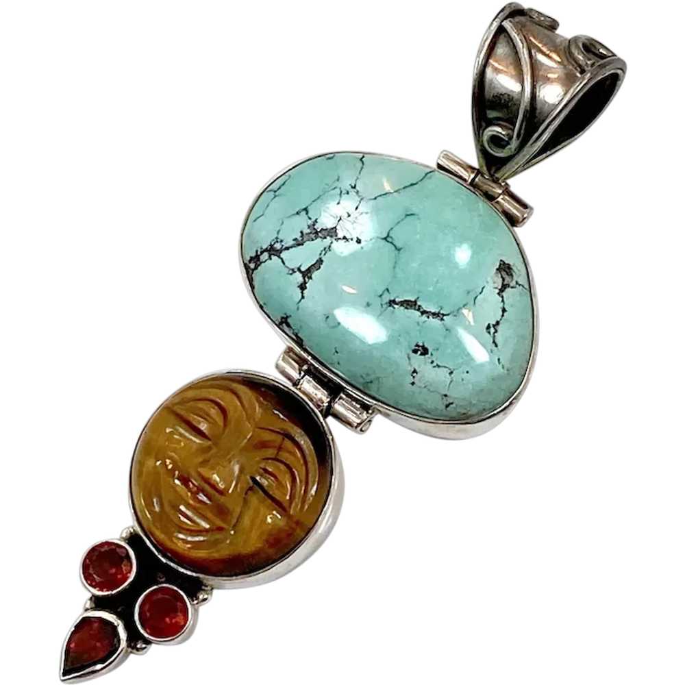 Moon Goddess Pendant, Turquoise, Tiger Eye. Garne… - image 1