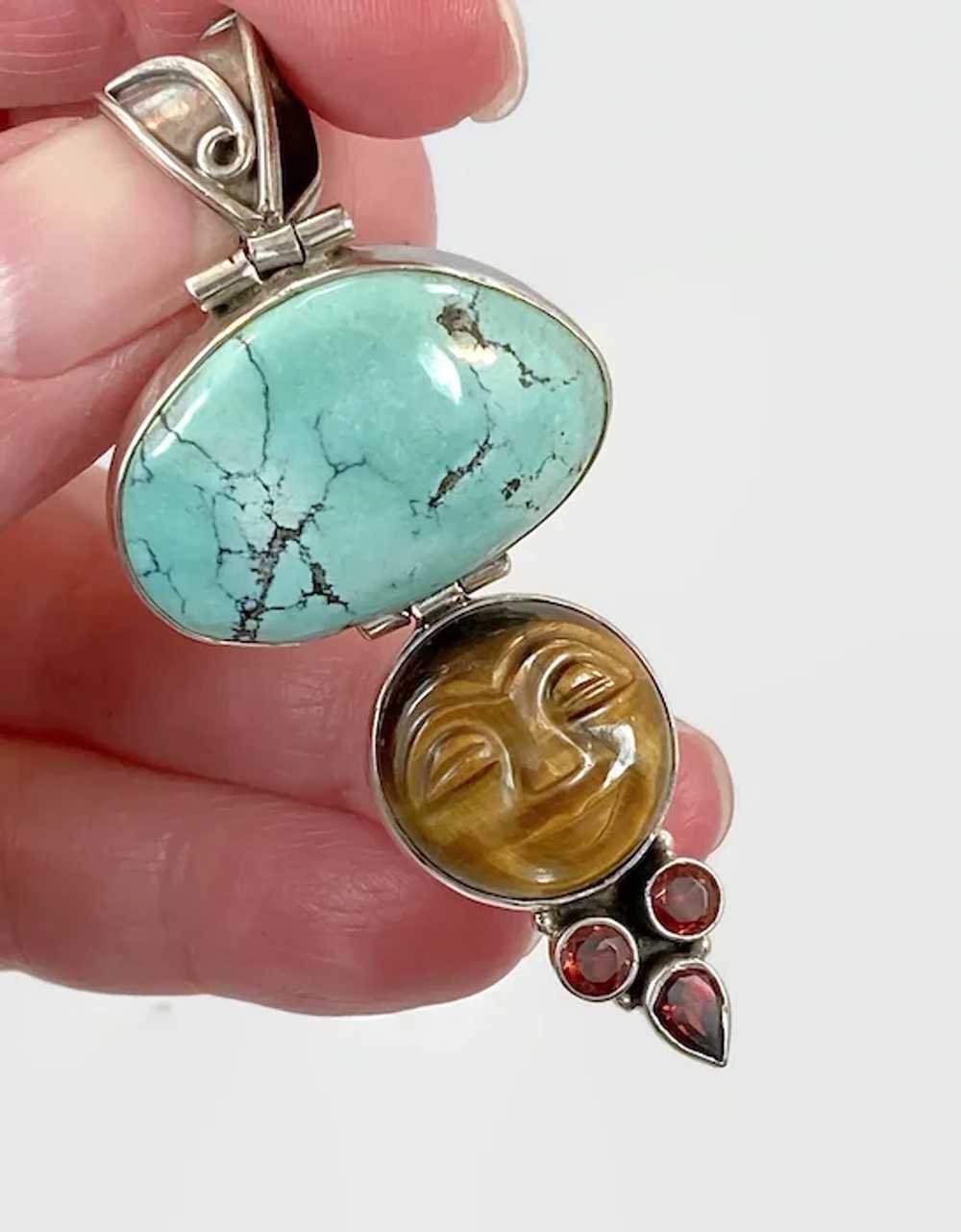 Moon Goddess Pendant, Turquoise, Tiger Eye. Garne… - image 3