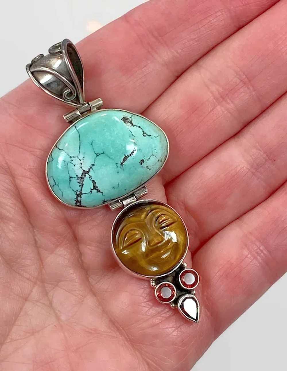 Moon Goddess Pendant, Turquoise, Tiger Eye. Garne… - image 4