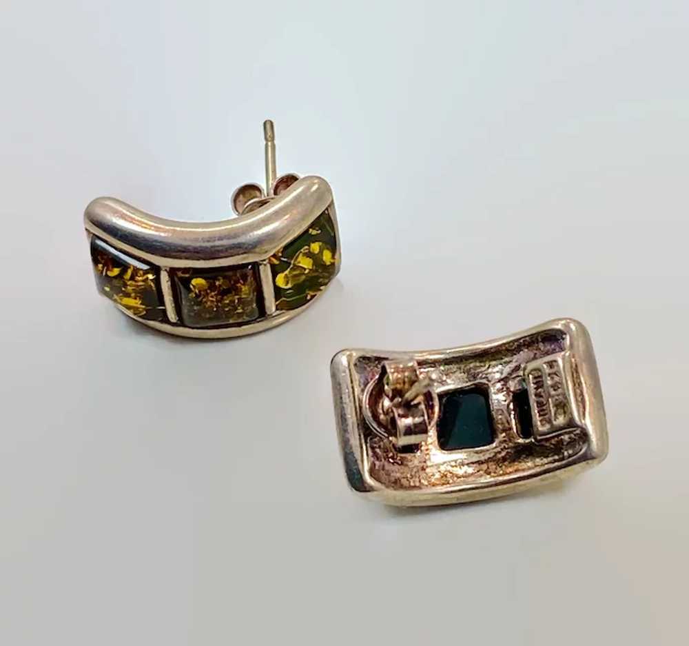Green Amber Earrings, Sterling Silver, Vintage Ea… - image 4