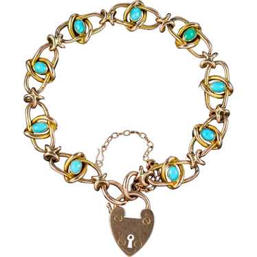 Antique Victorian Turquoise Bracelet 9ct Gold Hea… - image 1