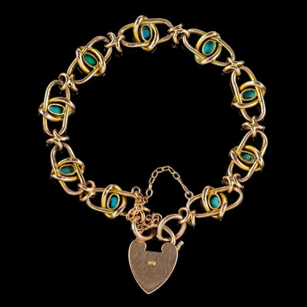 Antique Victorian Turquoise Bracelet 9ct Gold Hea… - image 4