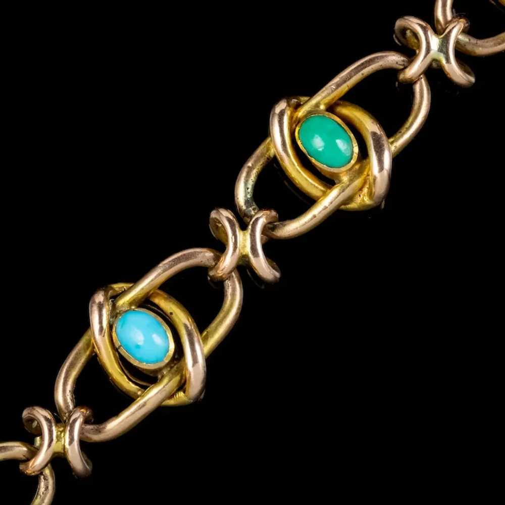 Antique Victorian Turquoise Bracelet 9ct Gold Hea… - image 5