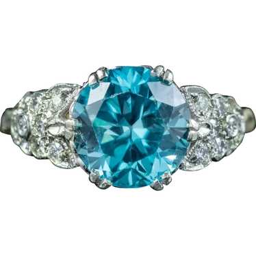 Antique Edwardian Blue Zircon Diamond Ring 3.6ct … - image 1