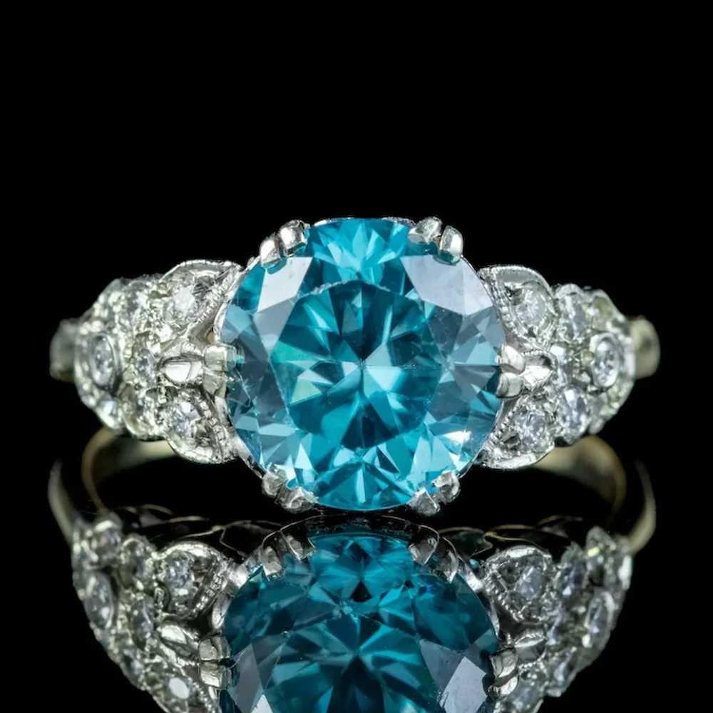 Antique Edwardian Blue Zircon Diamond Ring 3.6ct … - image 2
