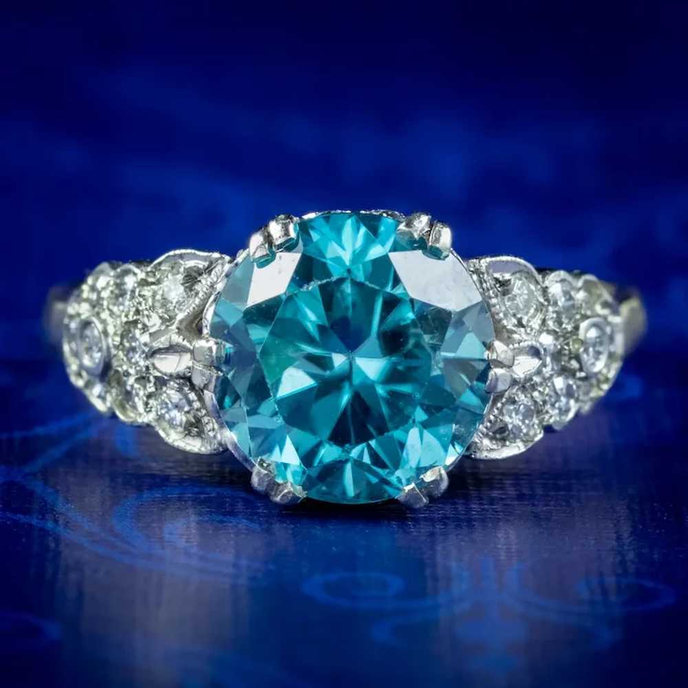 Antique Edwardian Blue Zircon Diamond Ring 3.6ct … - image 3