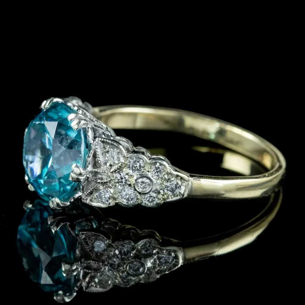 Antique Edwardian Blue Zircon Diamond Ring 3.6ct … - image 4