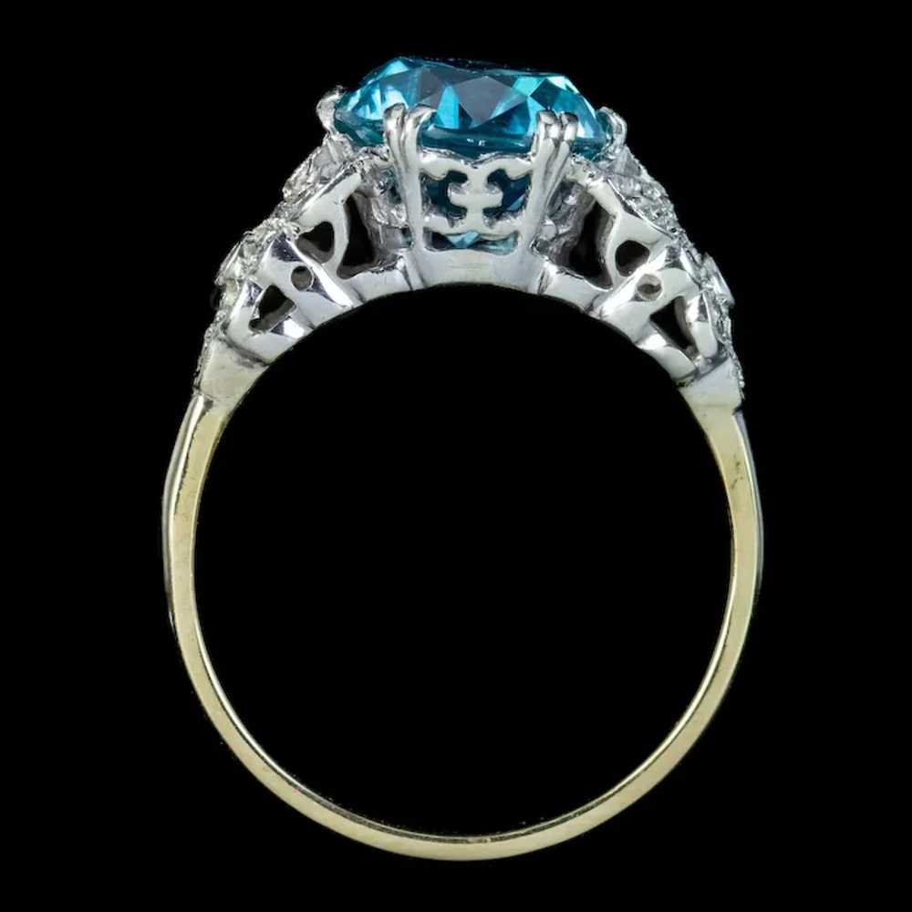 Antique Edwardian Blue Zircon Diamond Ring 3.6ct … - image 6