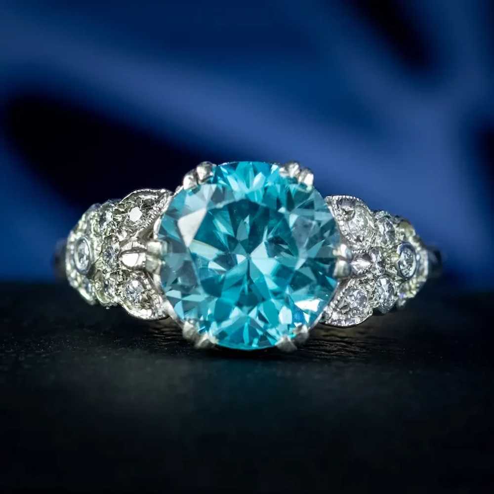 Antique Edwardian Blue Zircon Diamond Ring 3.6ct … - image 7