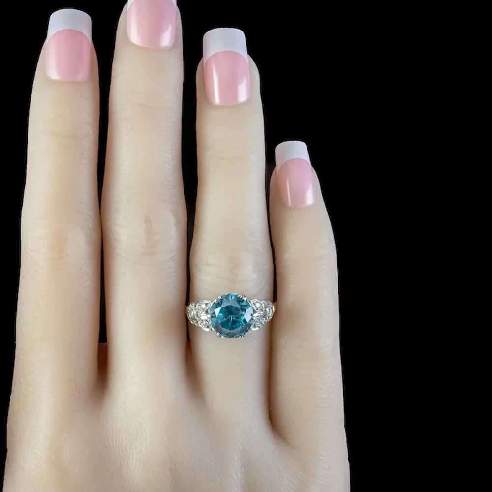 Antique Edwardian Blue Zircon Diamond Ring 3.6ct … - image 8