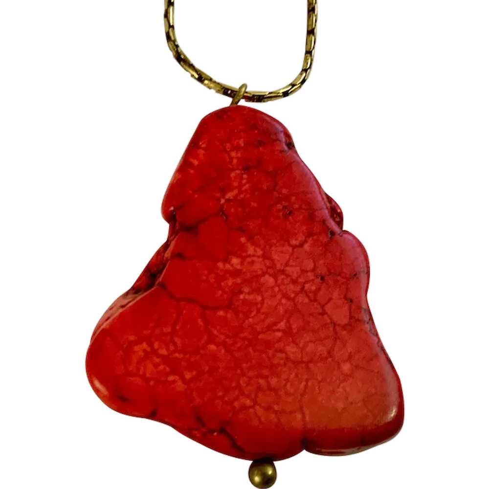 Howlite Slab Stone Red Faux Turquoise Gold-tone C… - image 1