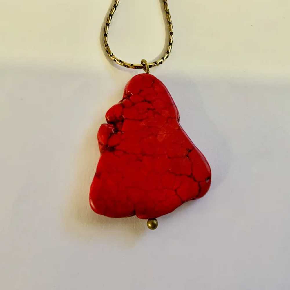 Howlite Slab Stone Red Faux Turquoise Gold-tone C… - image 3