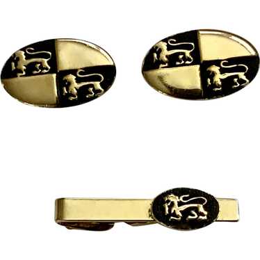 Gold-Tone Lion Cufflinks and Matching Tie Clip Set